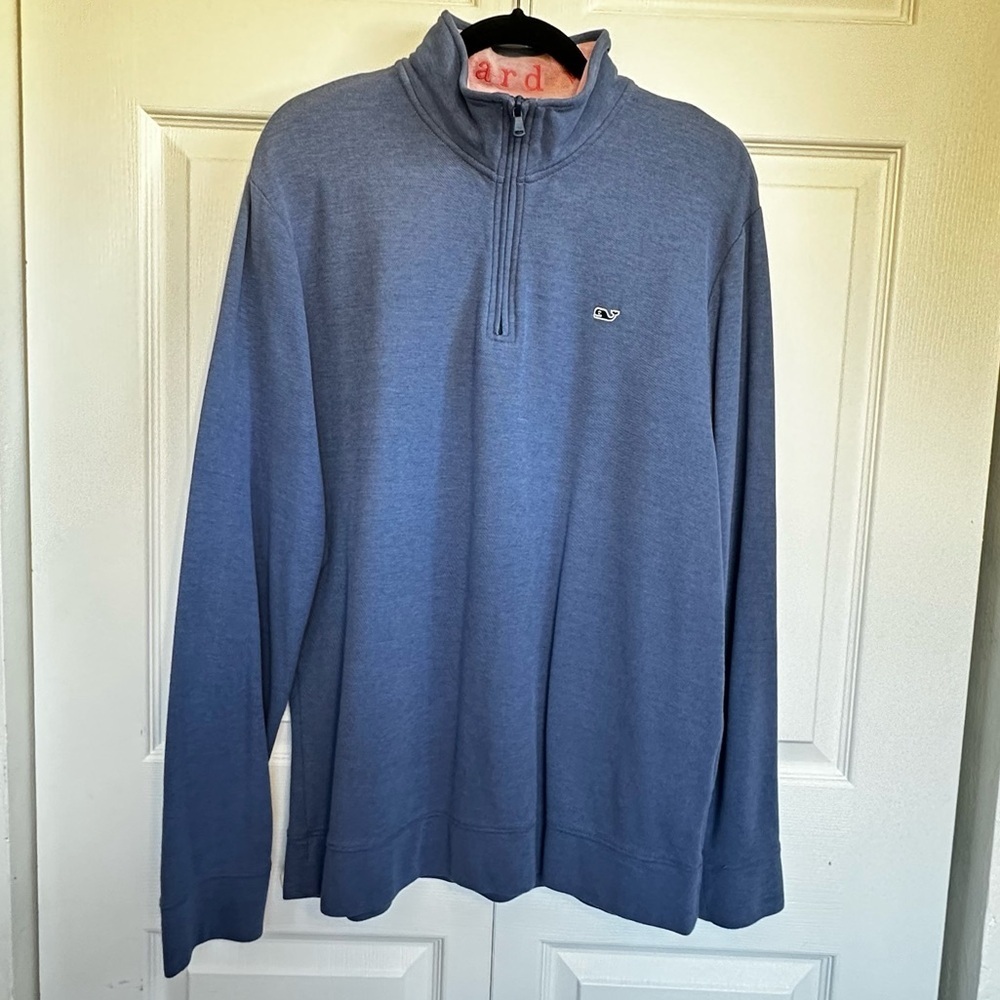 Vineyard Vines Men's Saltwater Quarter-Zip Pullover - Large - Blue & Pink